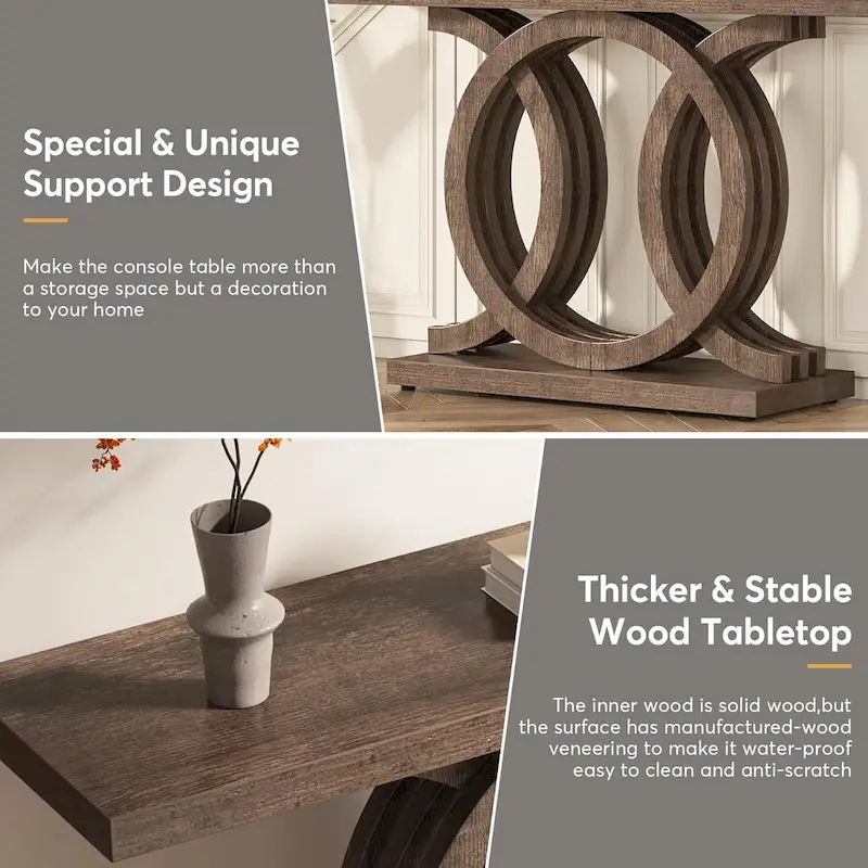 Console de style vintage avec base géométrique, table de couloir en bois