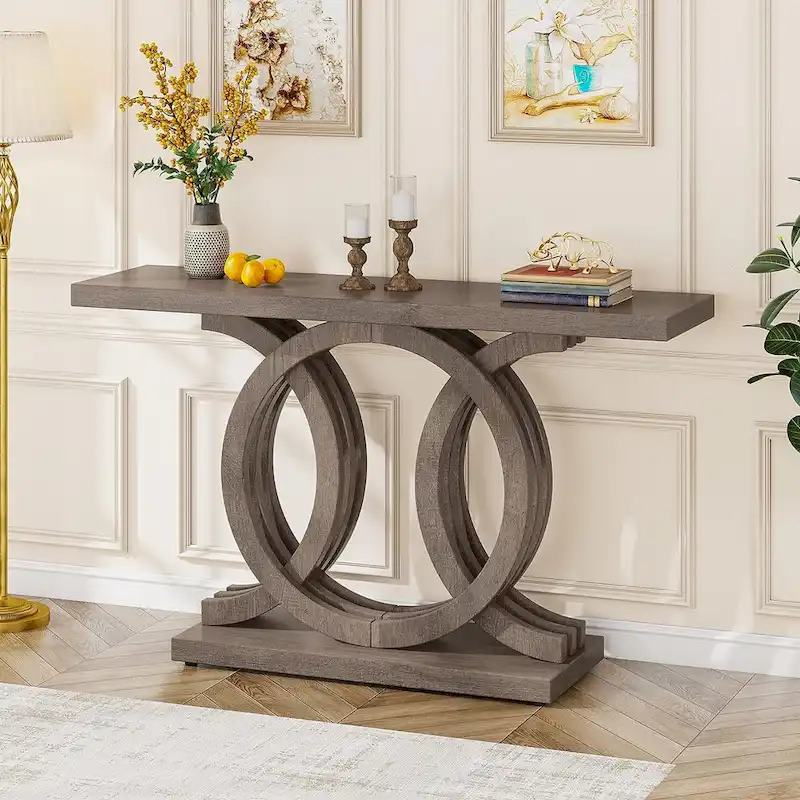 Console de style vintage avec base géométrique, table de couloir en bois