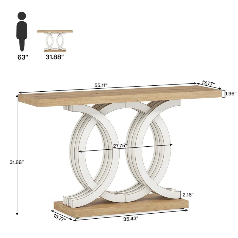 Console de style vintage avec base géométrique, table de couloir en bois