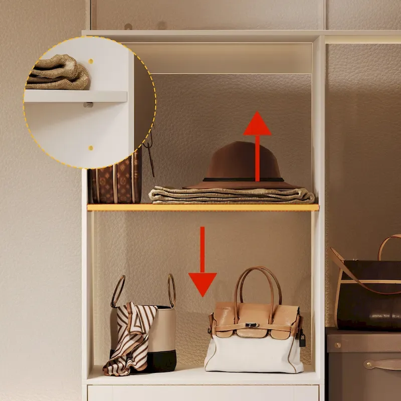 Armoire d'angle avec 2 tringles, un porte-pantalons et un rangement à chaussures
