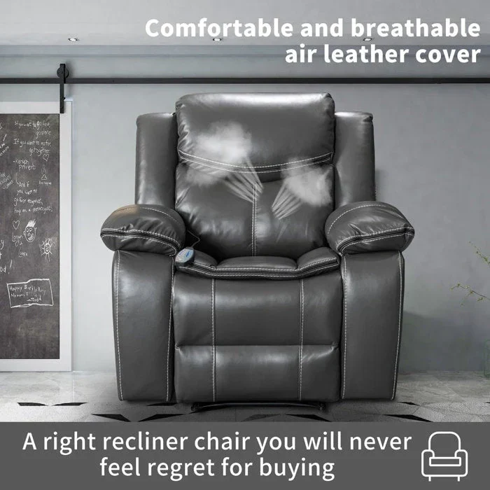 Fauteuil inclinable massant et chauffant en cuir, assise large et durable