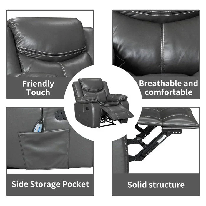 Fauteuil inclinable massant et chauffant en cuir, assise large et durable