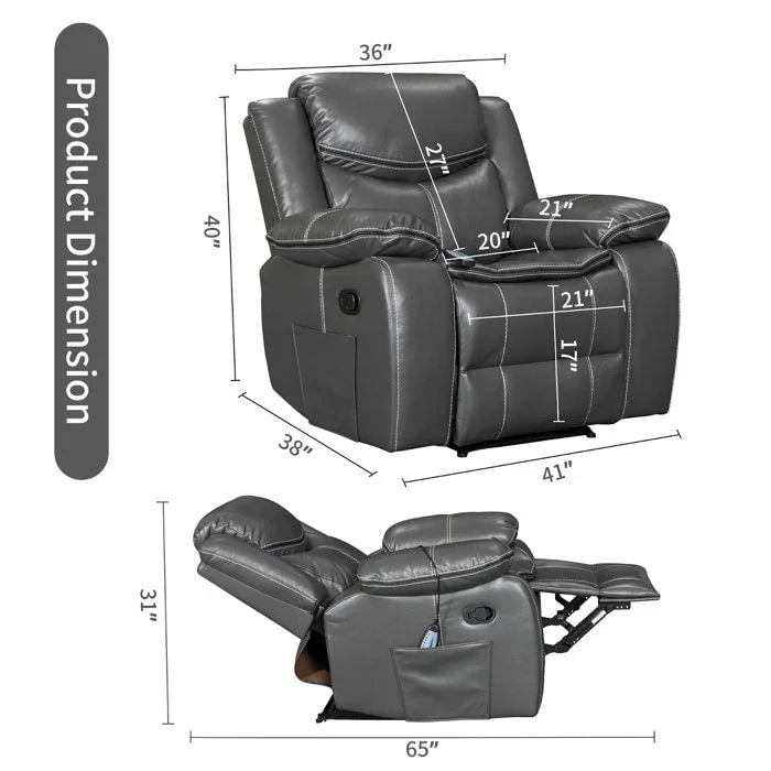 Fauteuil inclinable massant et chauffant en cuir, assise large et durable