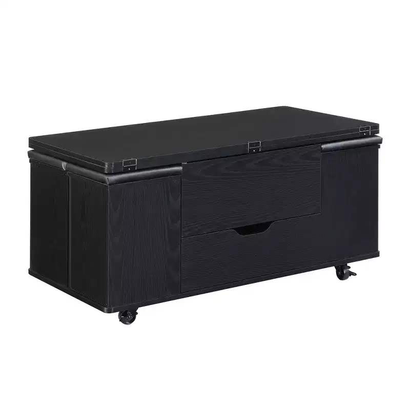 Table basse relevable multifonctionnelle et moderne avec rangement dissimulé, 4 tabourets et roulettes, parfaite pour les espaces de vie modernes.