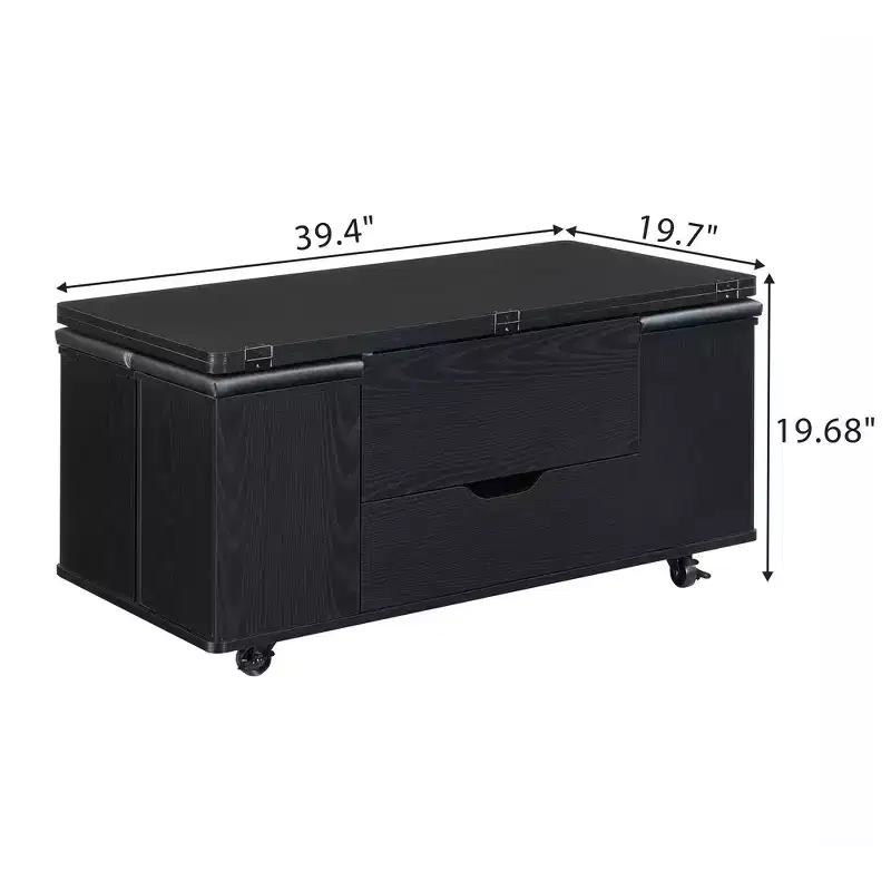 Table basse relevable multifonctionnelle et moderne avec rangement dissimulé, 4 tabourets et roulettes, parfaite pour les espaces de vie modernes.