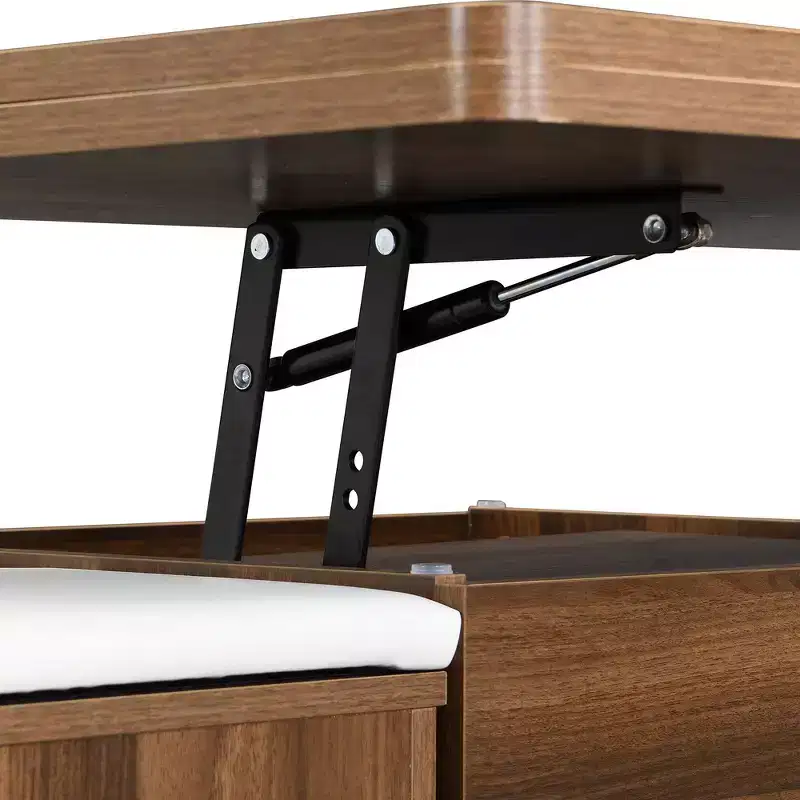 Table basse relevable multifonctionnelle et moderne avec rangement dissimulé, 4 tabourets et roulettes, parfaite pour les espaces de vie modernes.