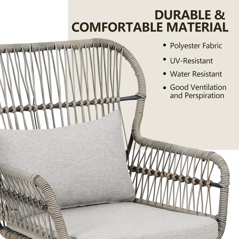 Ensemble bistrot 3 pièces en osier pour conversation, salon de jardin en rotin résistant aux intempéries avec coussins