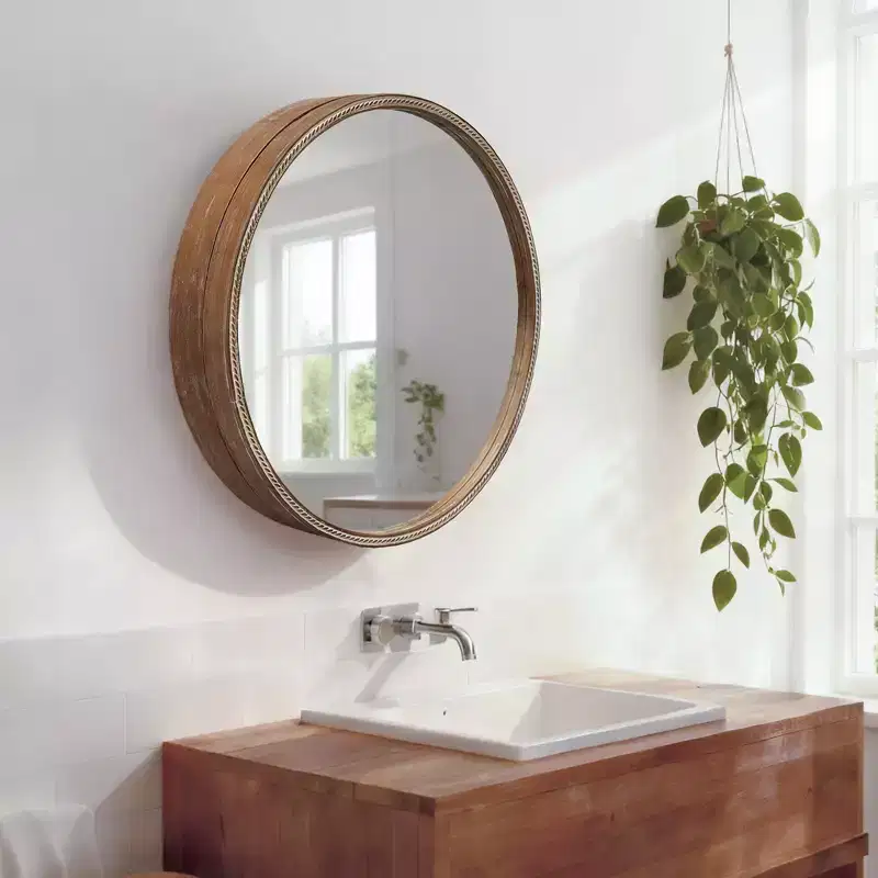 GDFStudio Norvyn Miroir mural rond 23,6 po avec armoire de rangement coulissante
