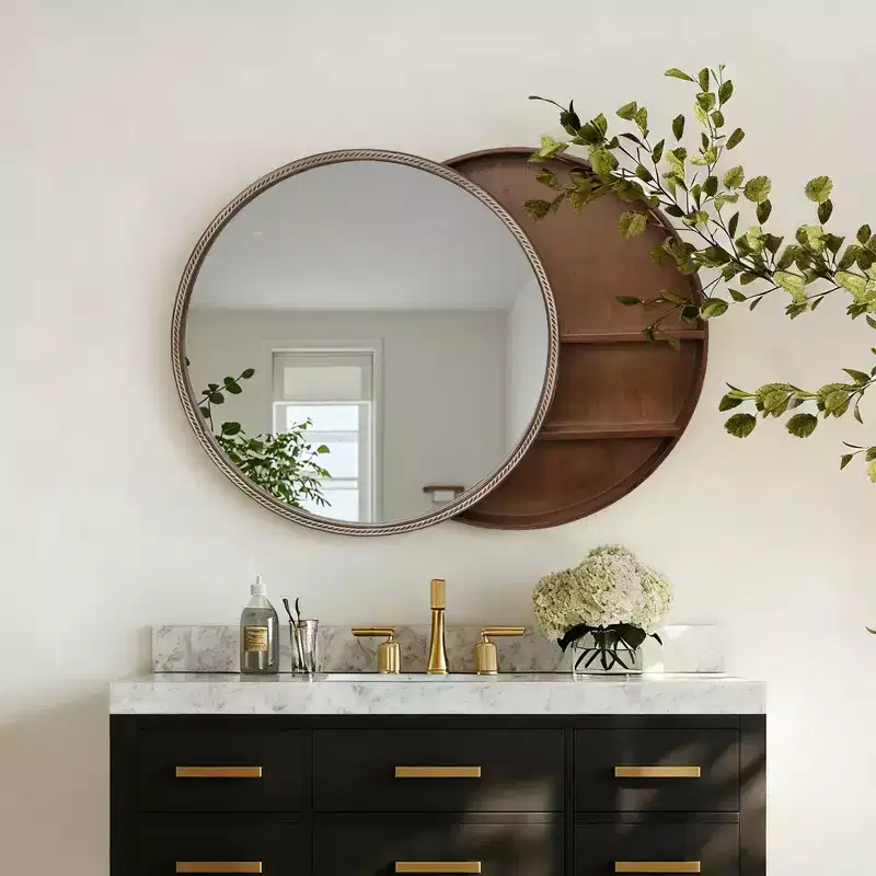 GDFStudio Norvyn Miroir mural rond 23,6 po avec armoire de rangement coulissante