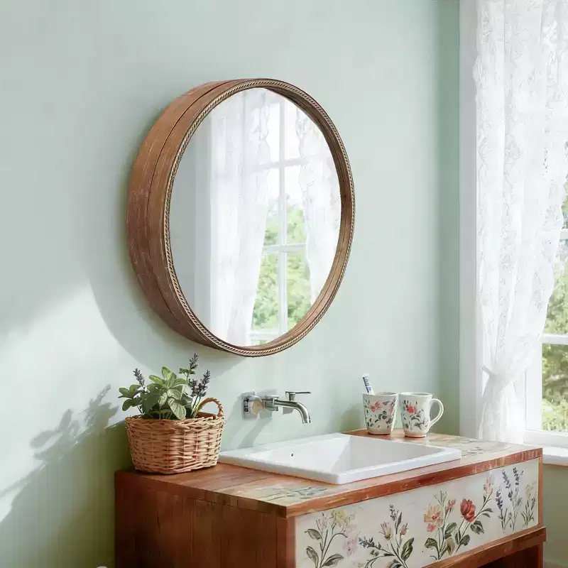 GDFStudio Norvyn Miroir mural rond 23,6 po avec armoire de rangement coulissante