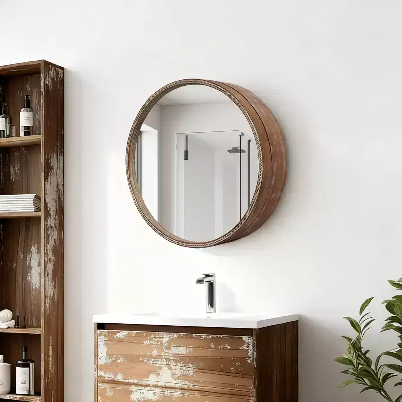 GDFStudio Norvyn Miroir mural rond 23,6 po avec armoire de rangement coulissante