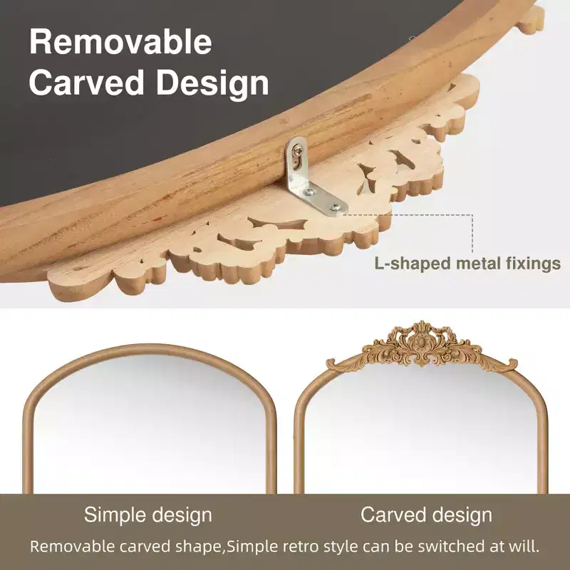 Miroir mural marron avec cadre en bois massif classique sculpté de 94 cm (37 po) de large x 180 cm (71 po) de haut avec fond en rotin