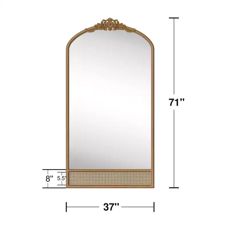 Miroir mural marron avec cadre en bois massif classique sculpté de 94 cm (37 po) de large x 180 cm (71 po) de haut avec fond en rotin