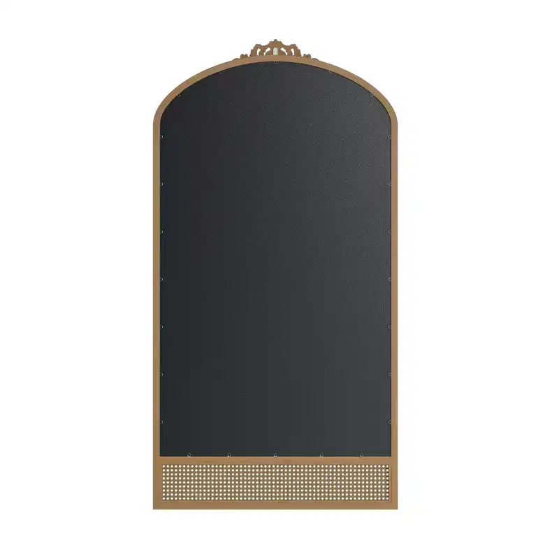 Miroir mural marron avec cadre en bois massif classique sculpté de 94 cm (37 po) de large x 180 cm (71 po) de haut avec fond en rotin