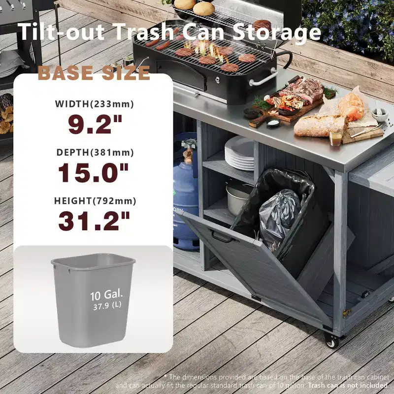 Îlot de cuisine d'extérieur FAMYYT de 198,9 cm avec comptoir en acier inoxydable, station de barbecue pliable et armoires de rangement, Bleu Gris