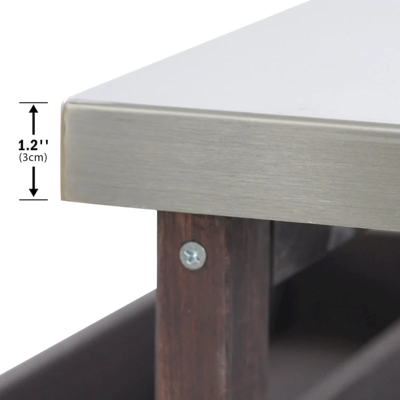 Îlot de cuisine extérieur, chariot de bar roulant et meuble de rangement, table de grillade en bois massif avec plateau en acier inoxydable, porte-épices, porte-serviettes