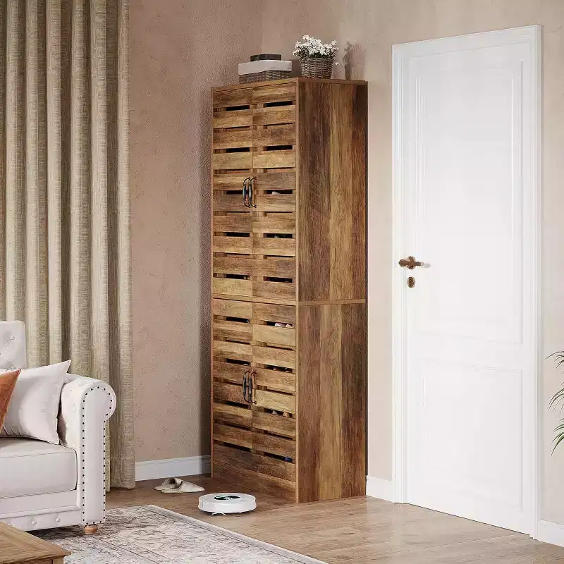 Lantine Meuble à chaussures haut 70,8" avec portes persiennes, meuble de rangement vertical pour 27 paires de chaussures à 9 niveaux