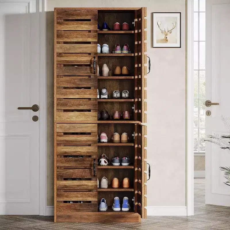 Lantine Meuble à chaussures haut 70,8" avec portes persiennes, meuble de rangement vertical pour 27 paires de chaussures à 9 niveaux