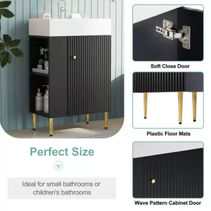 Meuble-lavabo de salle de bain blanc de 21,6 po, ensemble avec meuble de rangement, vasque en céramique simple, rangement à gauche
