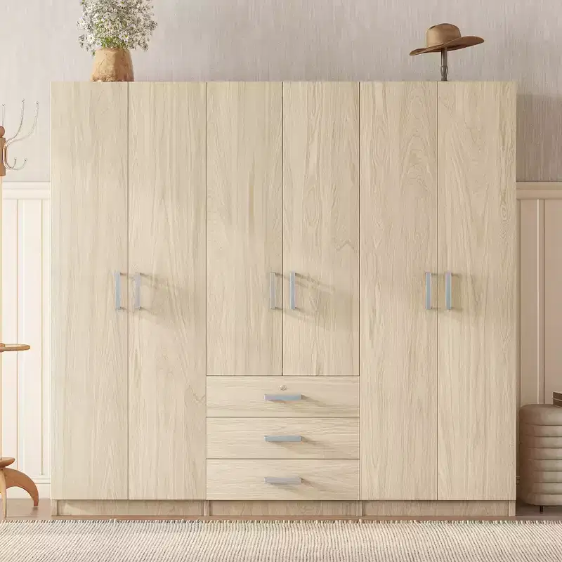 Armoire 6 portes en bois avec tiroirs pour chambre à coucher