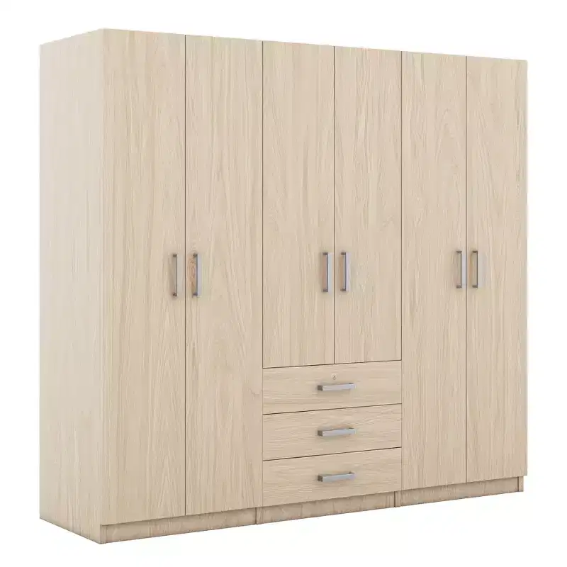 Armoire 6 portes en bois avec tiroirs pour chambre à coucher