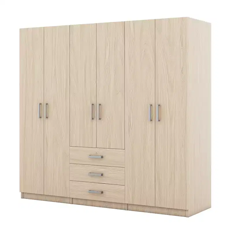 Armoire 6 portes en bois avec tiroirs pour chambre à coucher