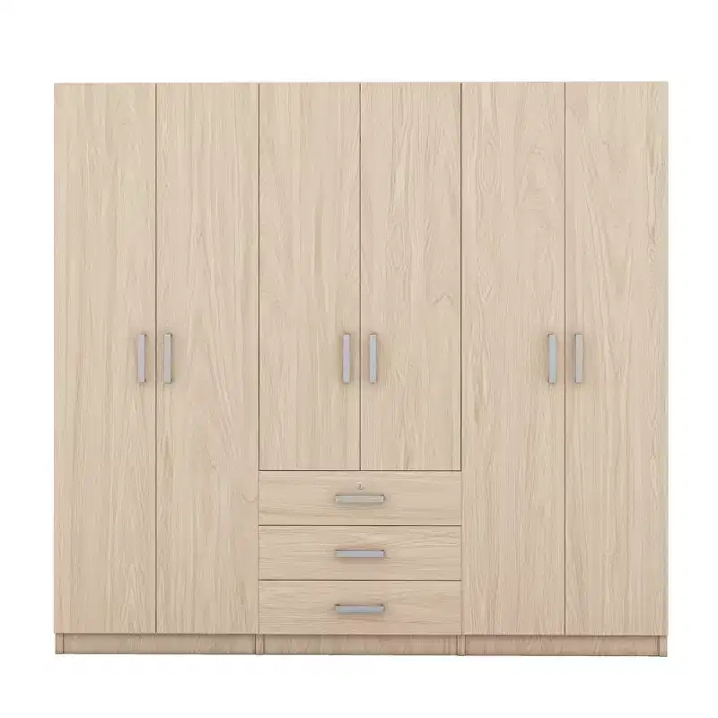 Armoire 6 portes en bois avec tiroirs pour chambre à coucher
