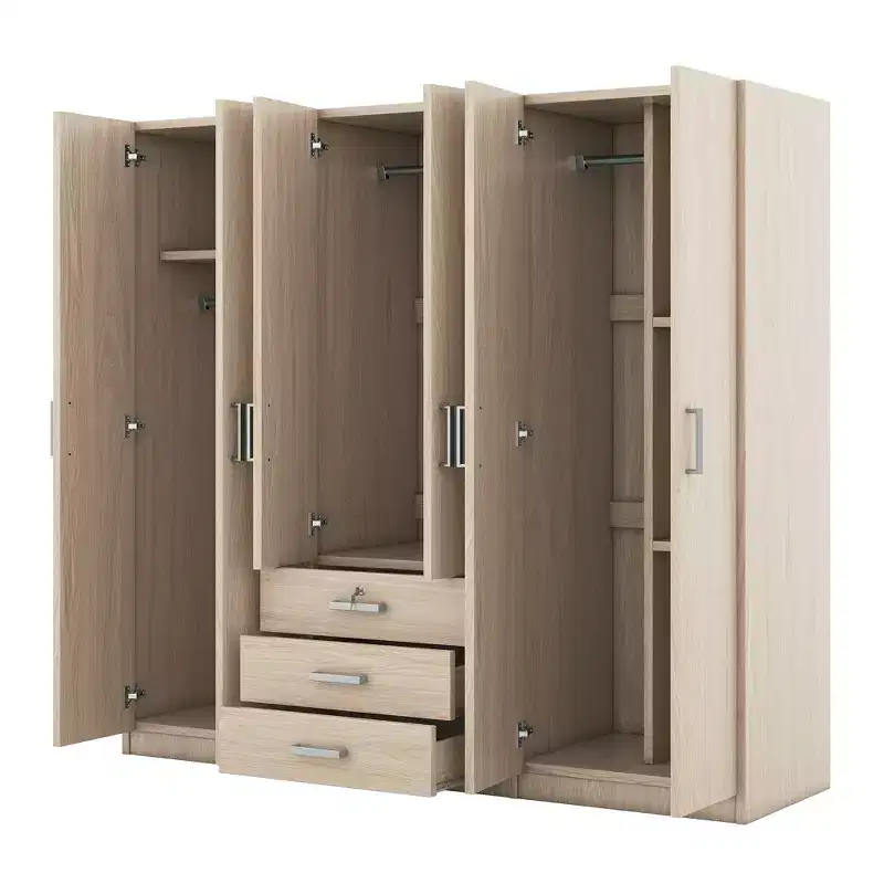 Armoire 6 portes en bois avec tiroirs pour chambre à coucher