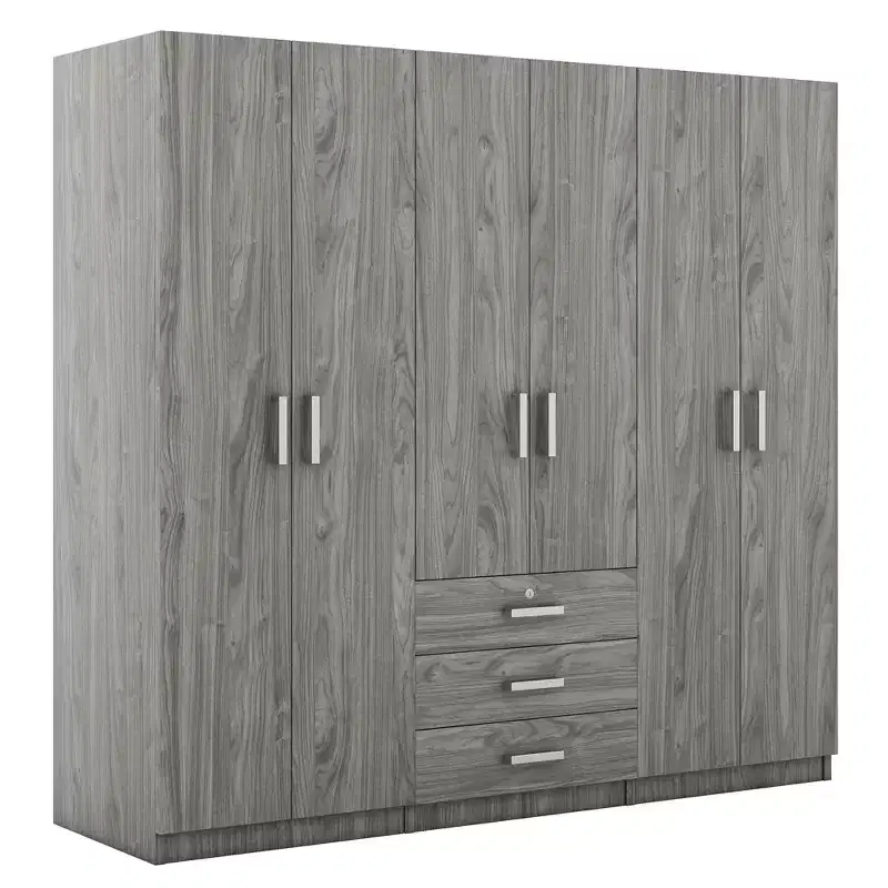 Armoire 6 portes en bois avec tiroirs pour chambre à coucher