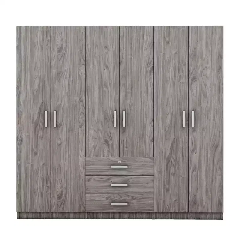 Armoire 6 portes en bois avec tiroirs pour chambre à coucher