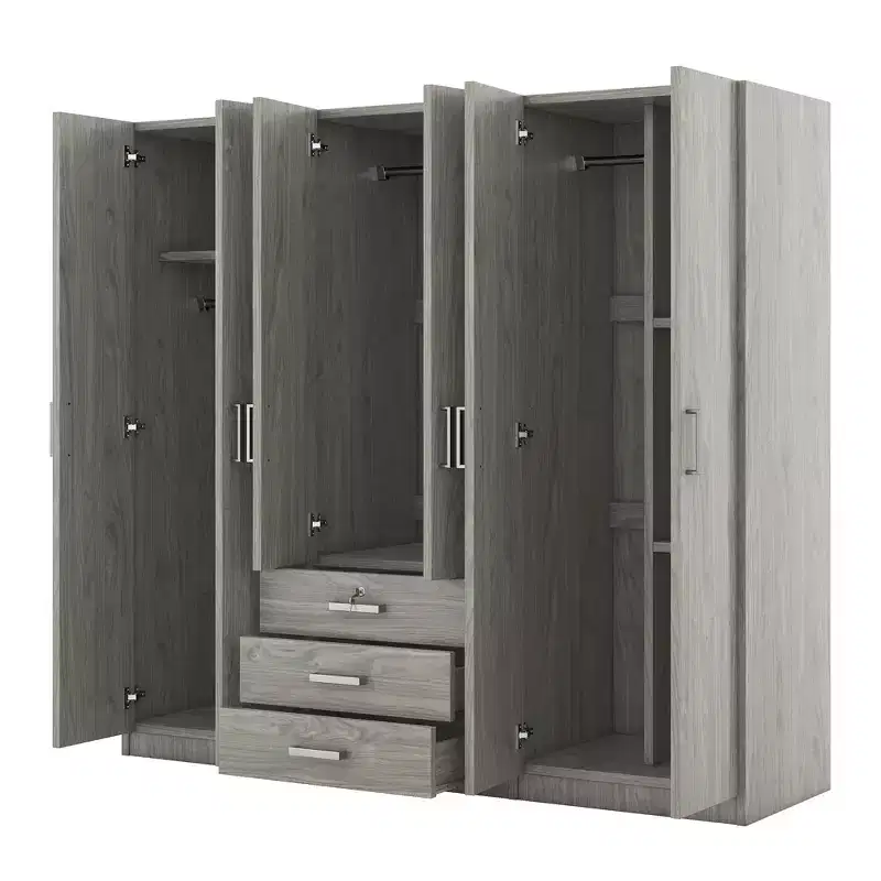 Armoire 6 portes en bois avec tiroirs pour chambre à coucher