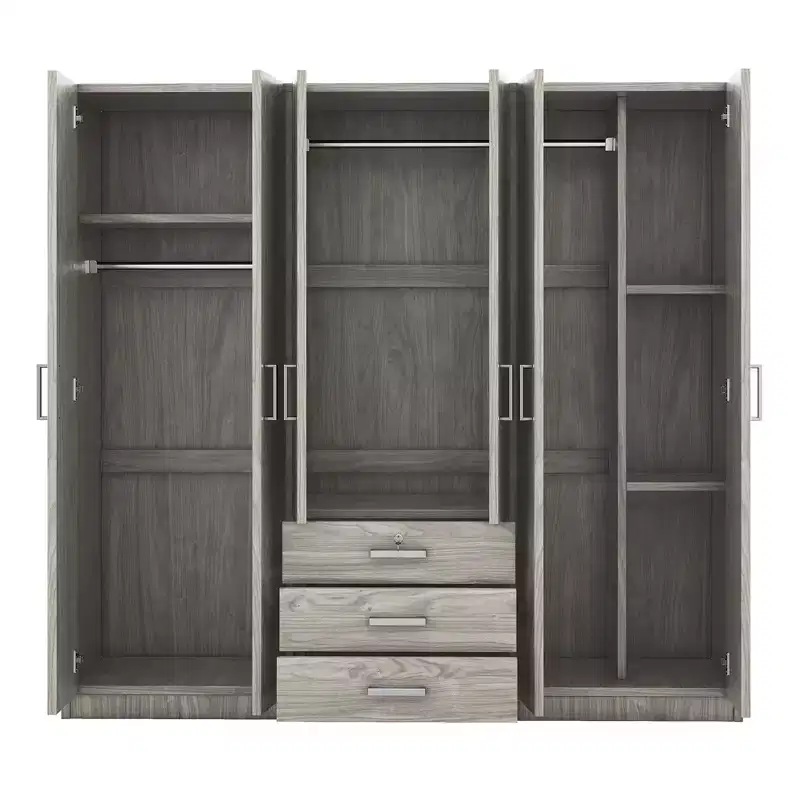 Armoire 6 portes en bois avec tiroirs pour chambre à coucher