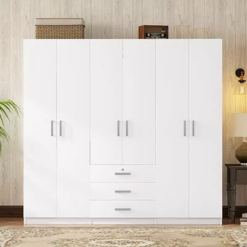 Armoire 6 portes en bois avec tiroirs pour chambre à coucher