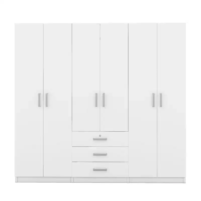 Armoire 6 portes en bois avec tiroirs pour chambre à coucher