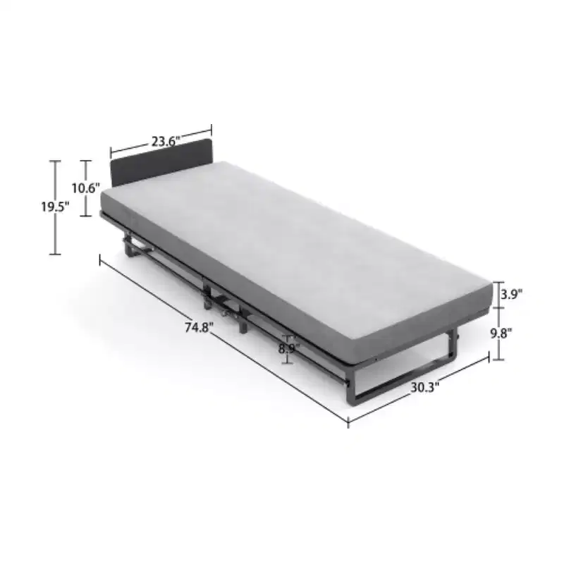 Lit pliant avec matelas, Lits d'appoint portables avec 4 roulettes, Matelas en mousse et cadre en métal, Lit pliant compact de taille berceau