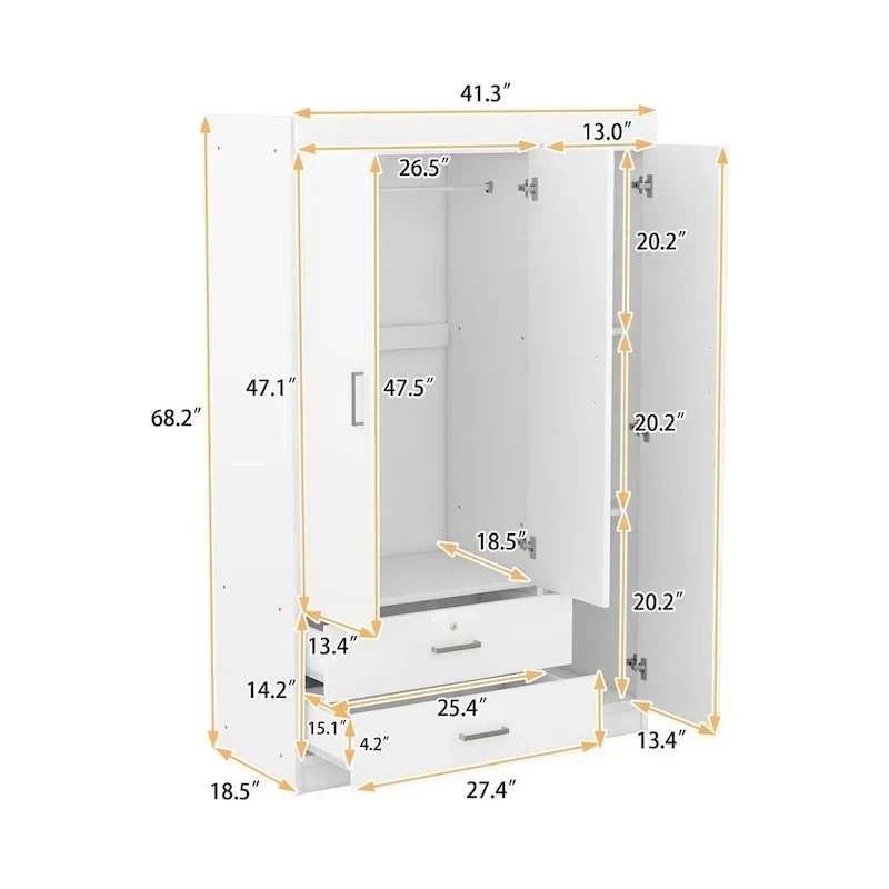 Armoire 3 portes avec 2 tiroirs