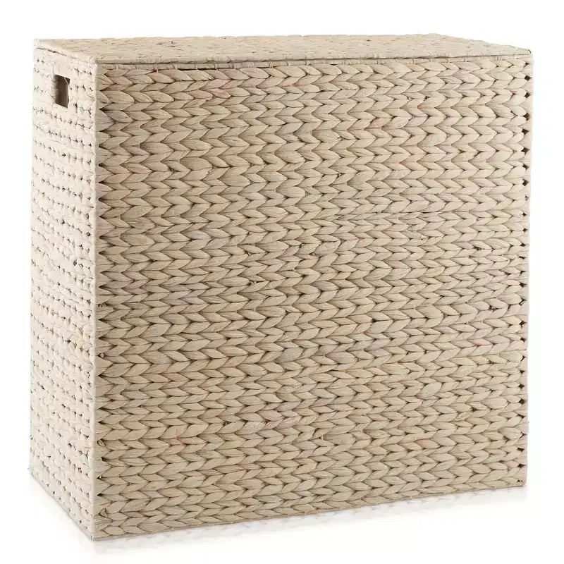 Panier à linge Casafield à 2 sections avec couvercle et sacs de doublure amovibles, trieur de linge tressé en jacinthe d'eau pour vêtements