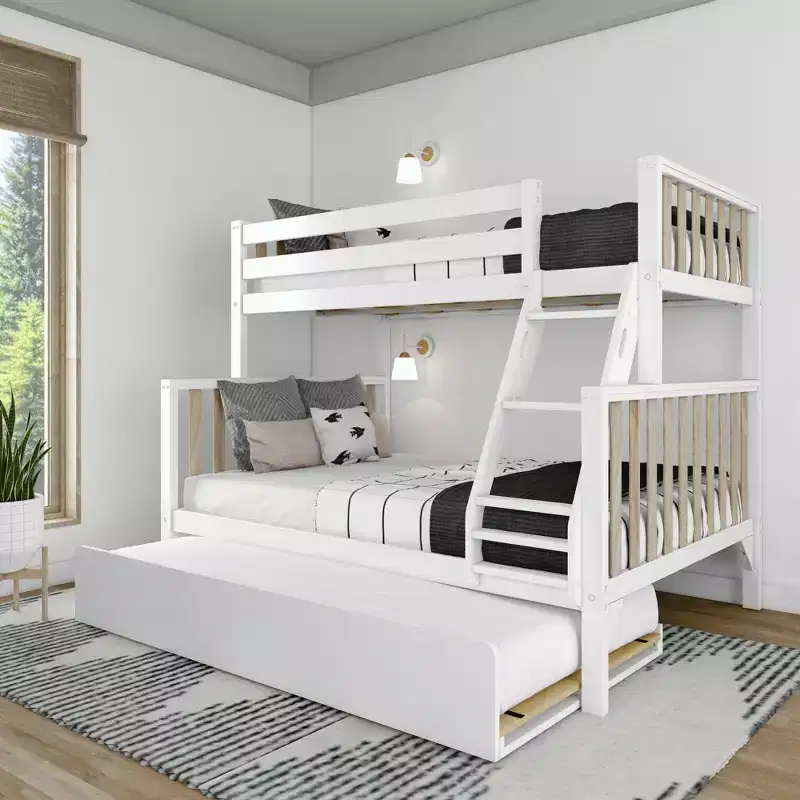 Lit superposé Max & Lily une place au-dessus d'un lit double avec lit gigogne, lits superposés pour enfants en bois massif de style scandinave