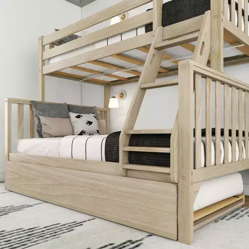 Lit superposé Max & Lily une place au-dessus d'un lit double avec lit gigogne, lits superposés pour enfants en bois massif de style scandinave