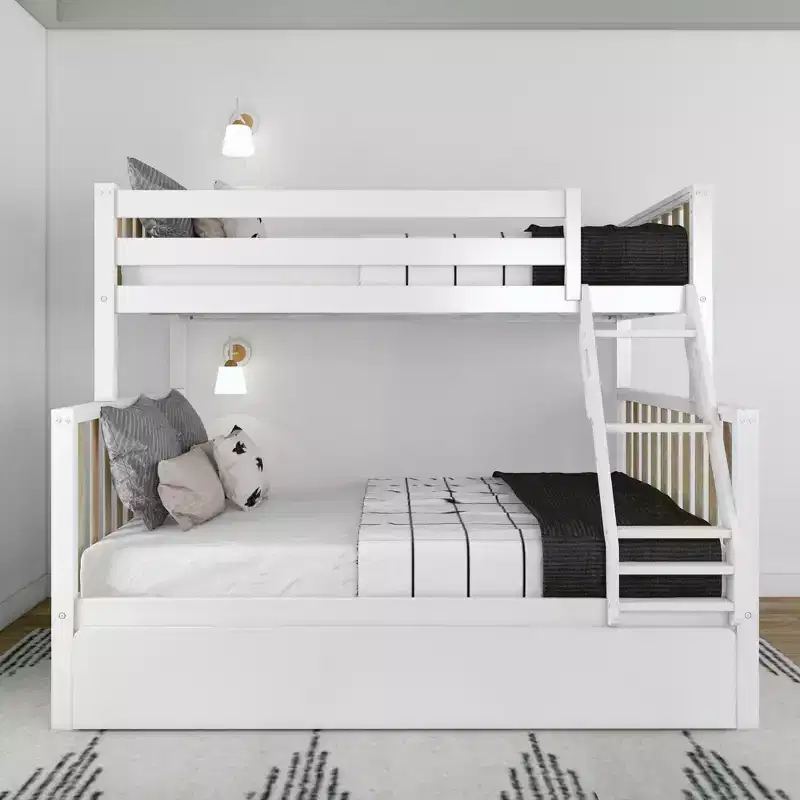 Lit superposé Max & Lily une place au-dessus d'un lit double avec lit gigogne, lits superposés pour enfants en bois massif de style scandinave