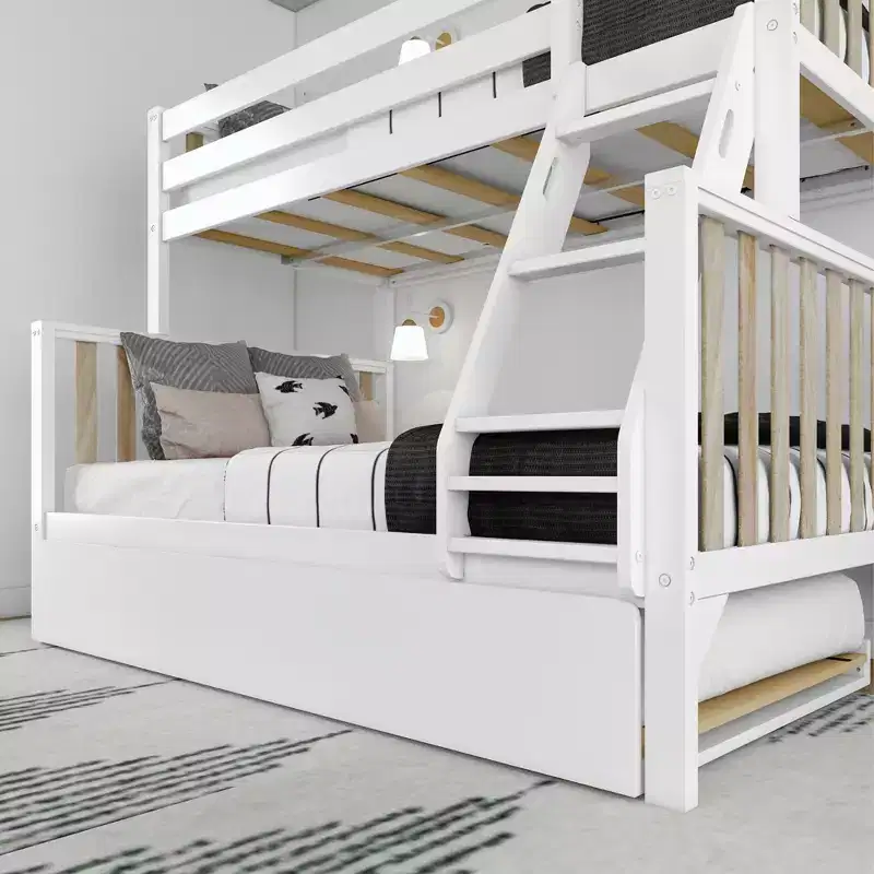 Lit superposé Max & Lily une place au-dessus d'un lit double avec lit gigogne, lits superposés pour enfants en bois massif de style scandinave