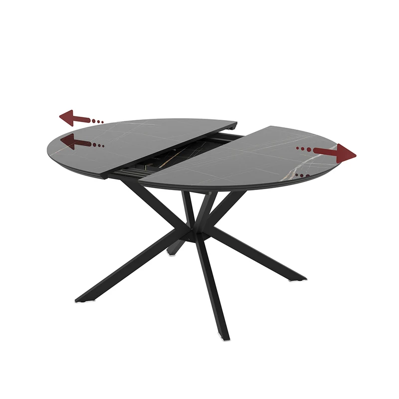 Tavolo rotondo allungabile piano effetto marmo nero con dettagli oro lucido 126x126x76H Dobok