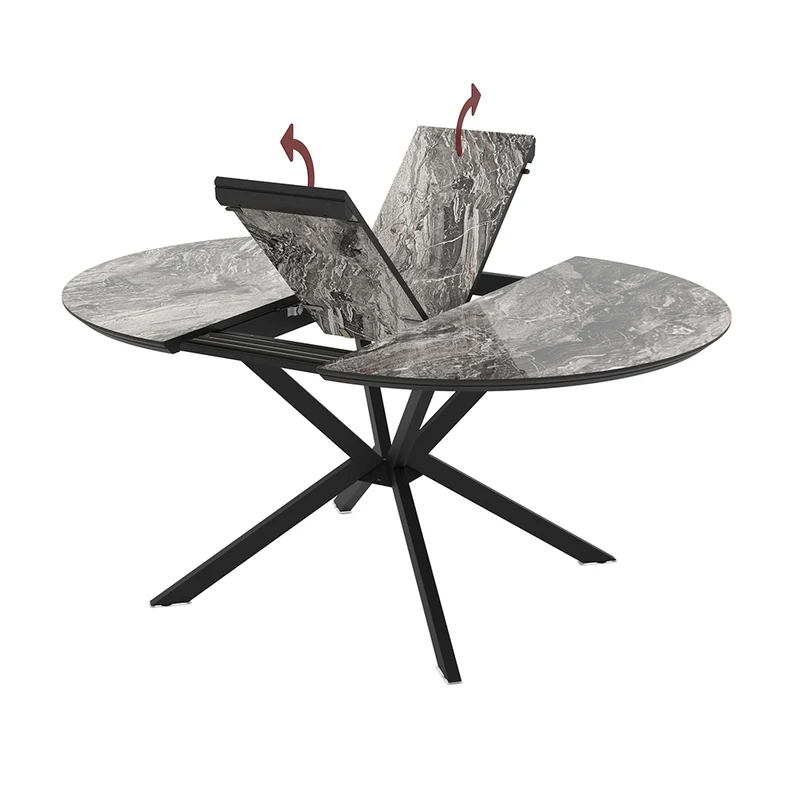 Tavolo rotondo allungabile piano effetto marmo nero arabesque lucido 126x126x76H Dobok