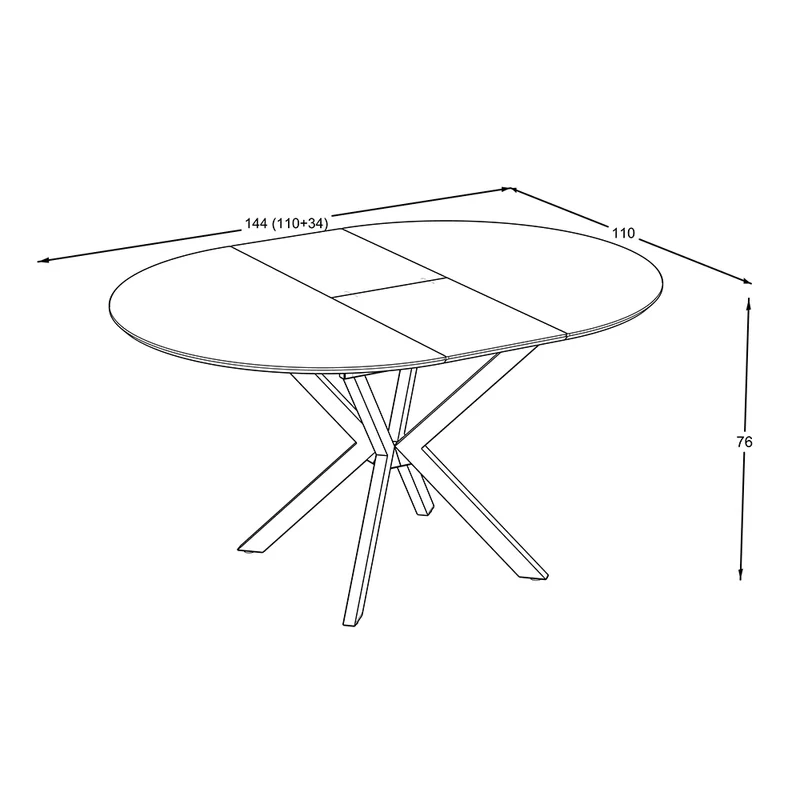 Tavolo rotondo allungabile effetto marmo bianco mola con gambe nere in metallo 110x110x76H Diano