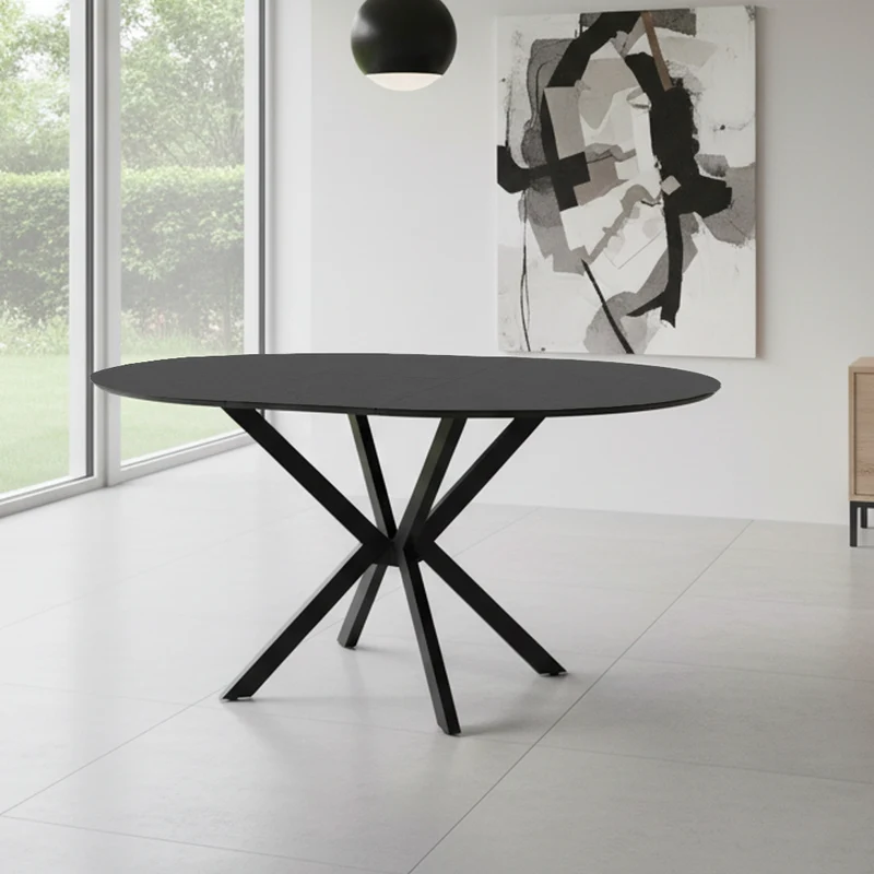 Tavolo rotondo allungabile nero ardesia con gambe nere in metallo 110x110x76H Diano