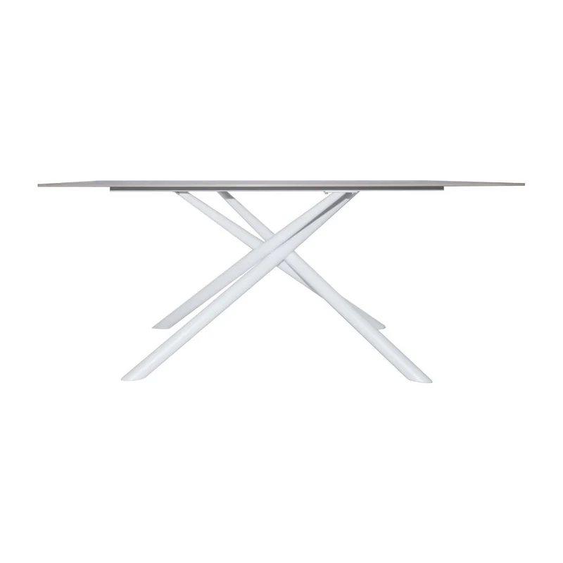 Tavolo fisso con piano effetto marmo travertino e struttura in metallo bianco stile Shangai 180x90 Corveo