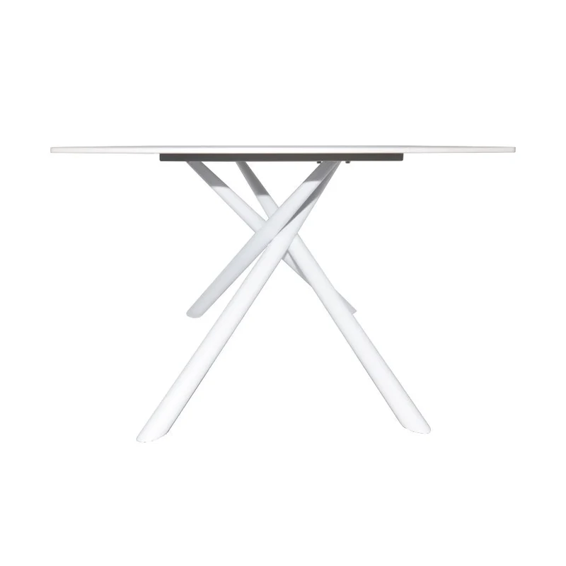 Tavolo fisso con piano effetto marmo travertino e struttura in metallo bianco stile Shangai 180x90 Corveo