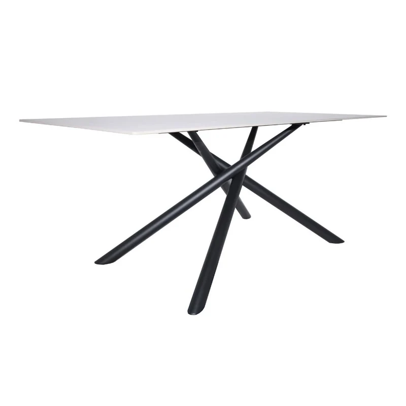 Tavolo fisso con piano effetto marmo bianco e struttura in metallo nero stile Shangai 180x90 Corveo