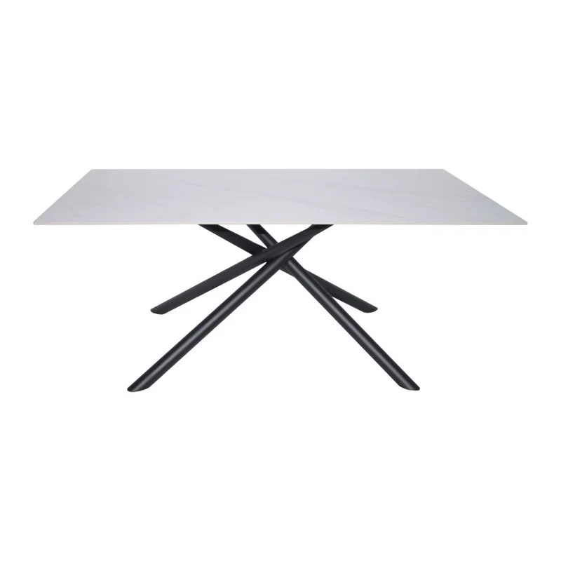 Tavolo fisso con piano effetto marmo bianco e struttura in metallo nero stile Shangai 180x90 Corveo