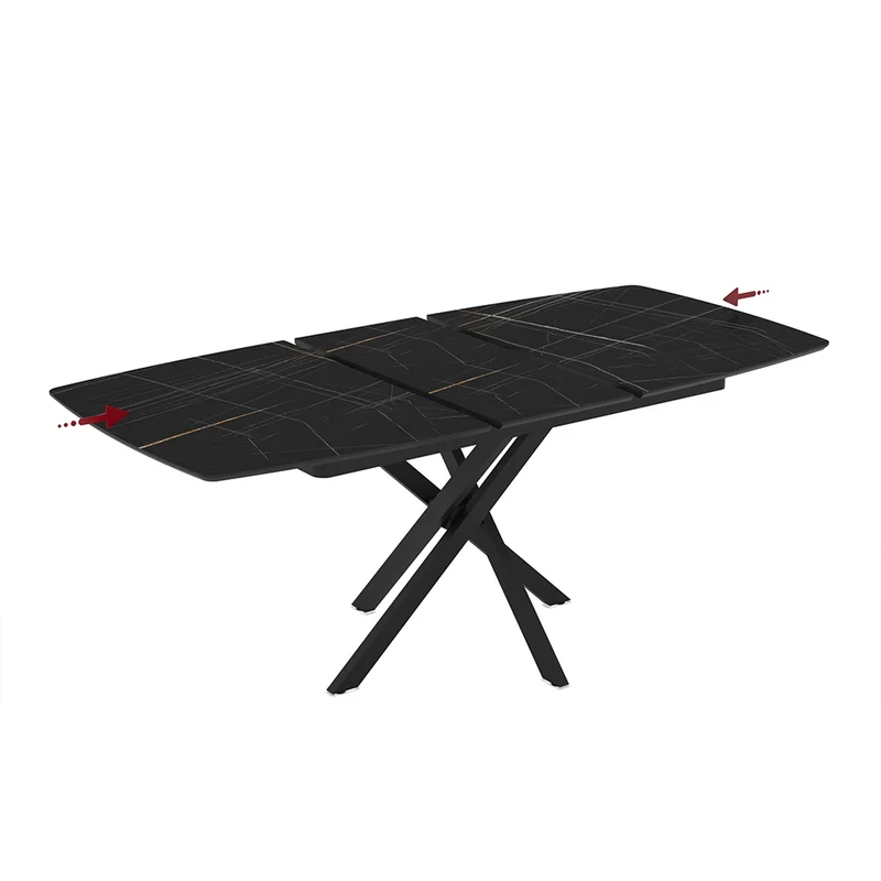Tavolo allungabile piano effetto marmo nero e oro e gambe in metallo nero 145x90x76H Filis